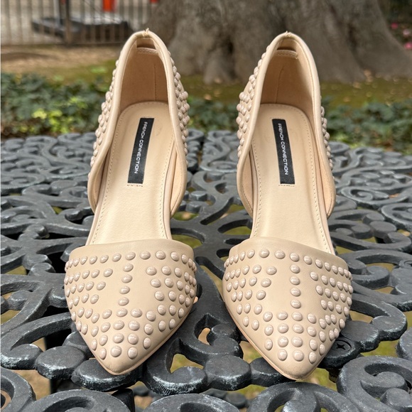 French Connection Shoes - French Connection Nude Studded Pointed-Toe Heels